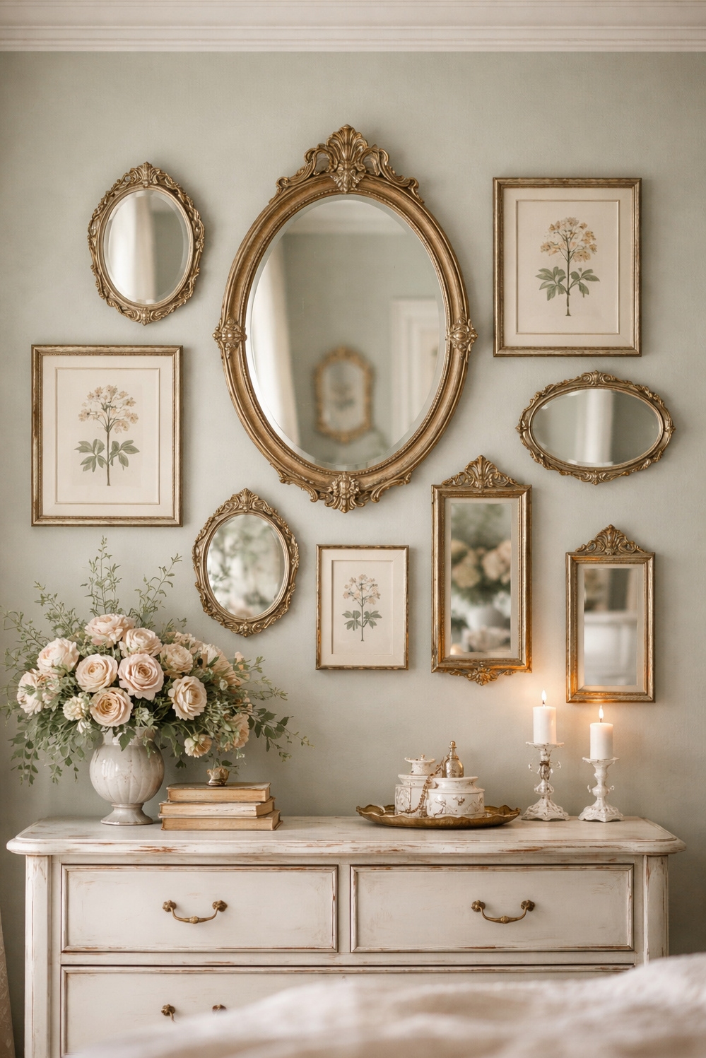 shabby chic bedroom decor ideas - Vintage Mirrors Steal the Show - These vintage mirrors steal the show. The detail...