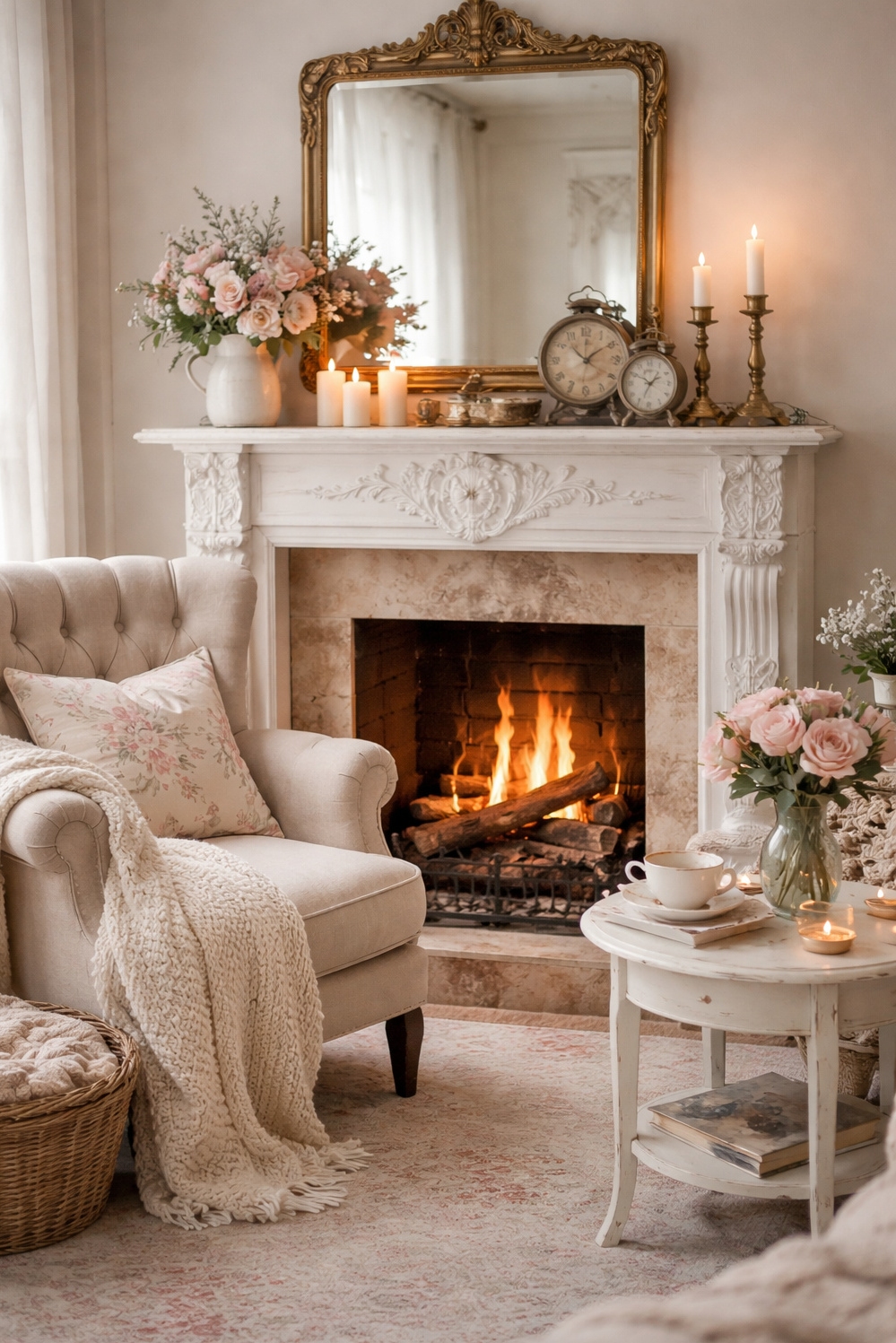 shabby chic bedroom decor ideas - Antique Clocks Draw the Eye Right - These antique clocks on the mantel draw your...