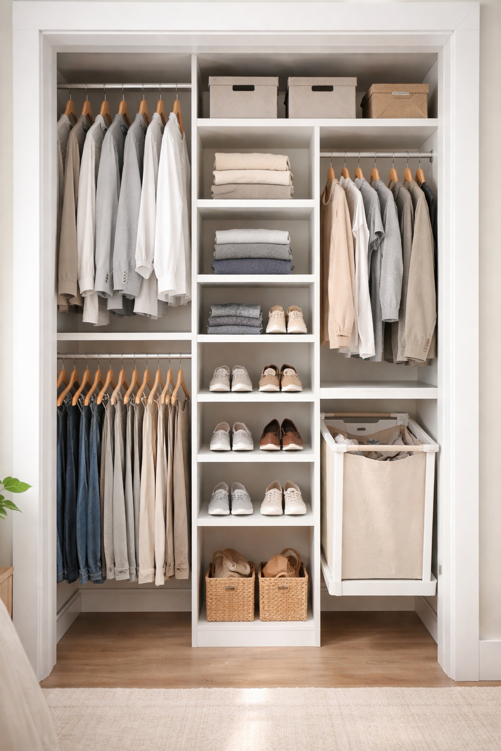 closet organization solutions - Neat Closet: Double Hanging Rods - The double hanging rods create a neat, symmetrical...