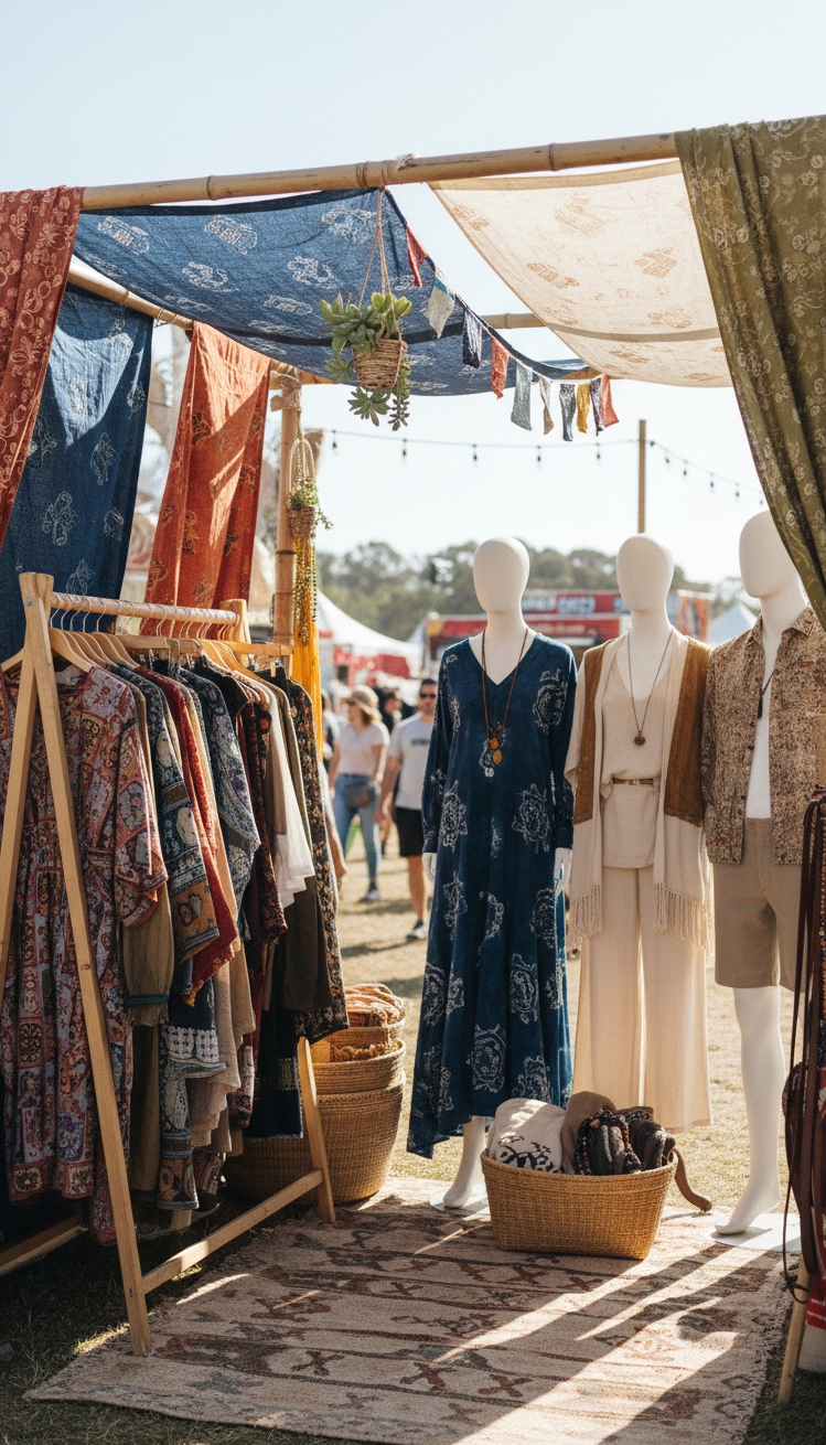 vendor booth ideas - Clothing Racks: Textures and Patterns - These racks overflow with clothing, a mix of...