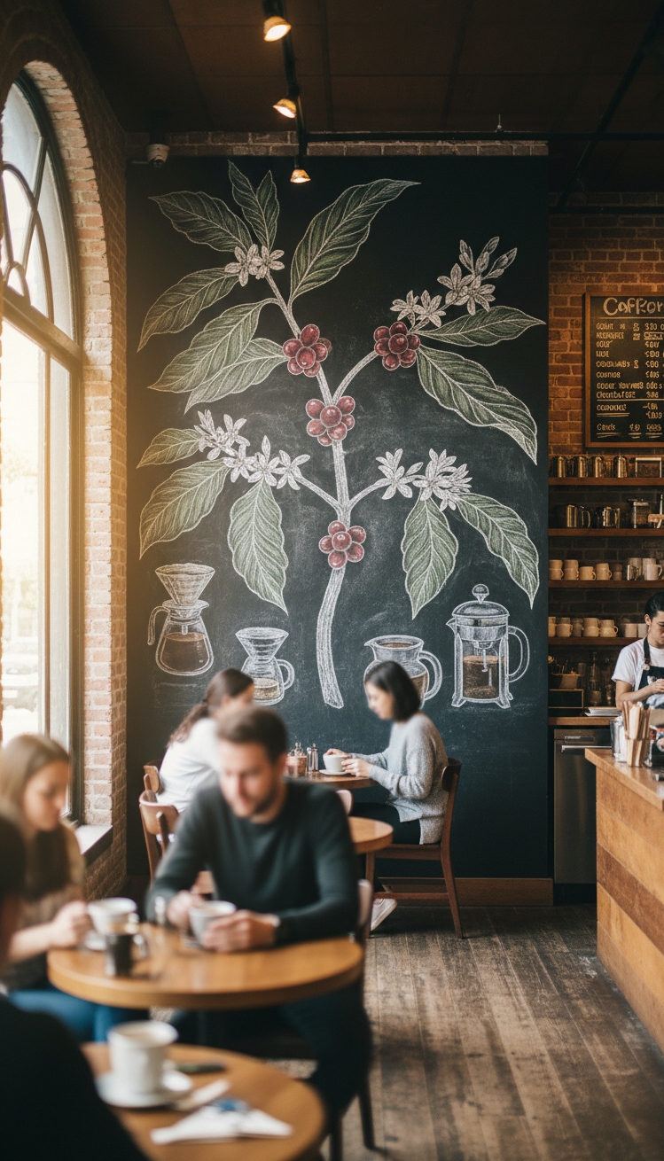chalkboard wall ideas - Artistic Chalkboard Wall Grabs Attention - The artistic chalkboard wall in this coffee shop...