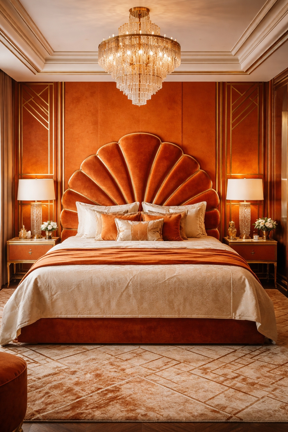 orange layout for bedroom - Statement With Headboard - The statement headboard grabs your attention right away....