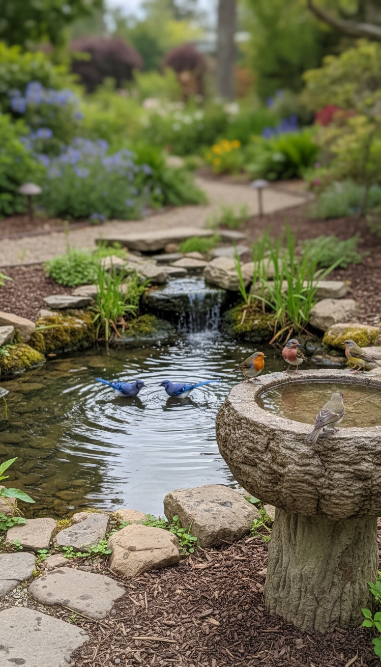garden pond landscaping ideas - Rough Stones Among Leafy Pond Plants - The garden pond sits nestled among rough stones...