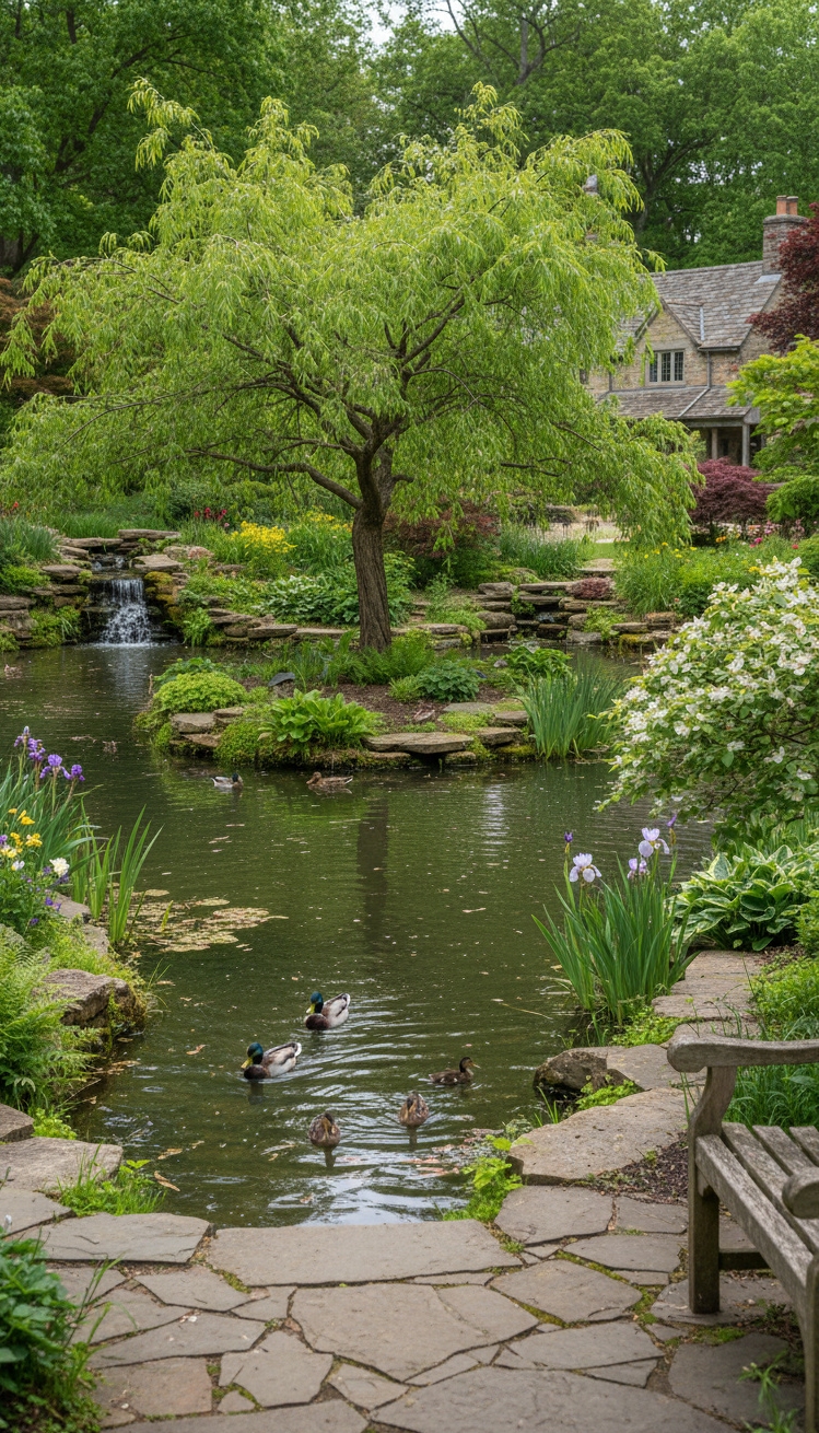 garden pond landscaping ideas - Weeping Willow Branches: Soft Pond Frame - These weeping willow branches create a soft, green...