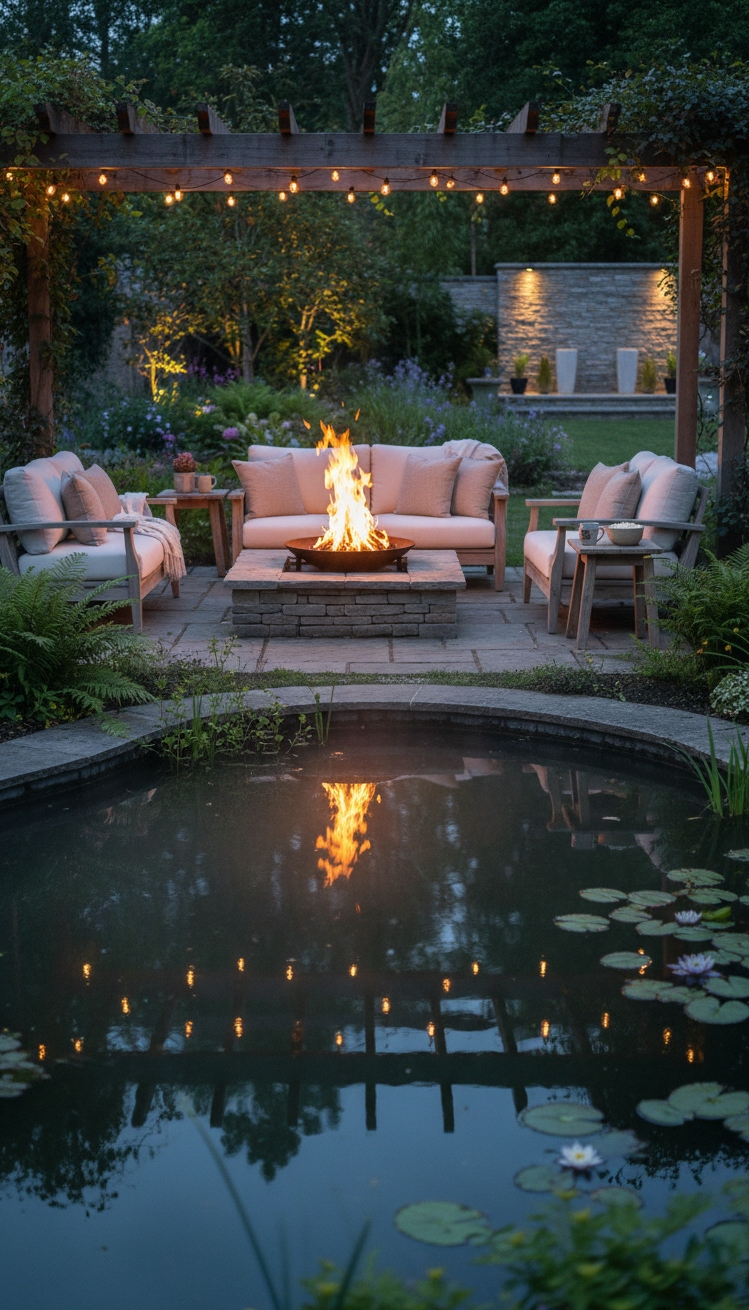 garden pond landscaping ideas - Dark Water Reflecting Outdoor Scene - The garden pond anchors this outdoor scene, its...