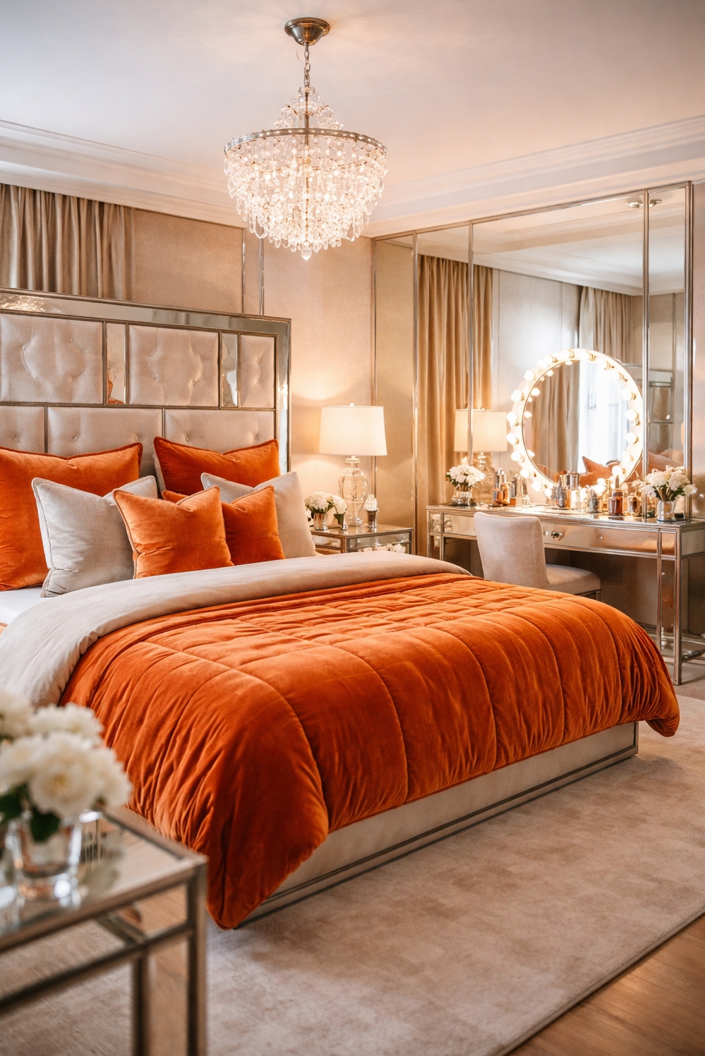 orange layout for bedroom - Orange Velvet Bedspread: Luxury You Touch - The orange velvet bedspread just begs to be...