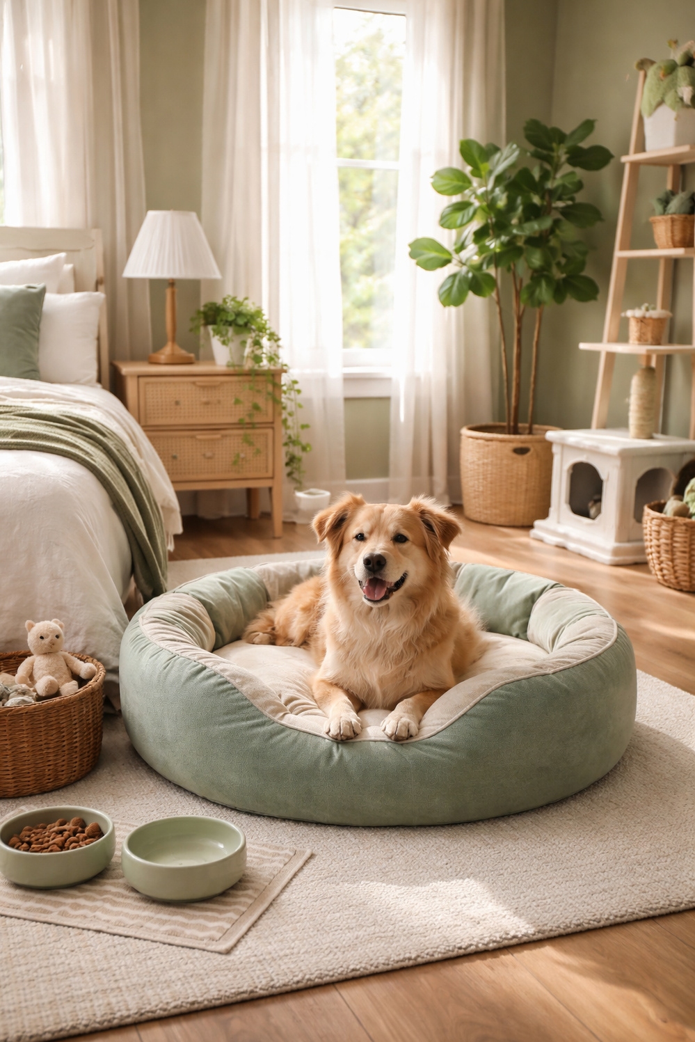 green layout for bedroom - Soft Green Walls Creating Restful Backdrop - These walls wear a soft, muted green, creating...