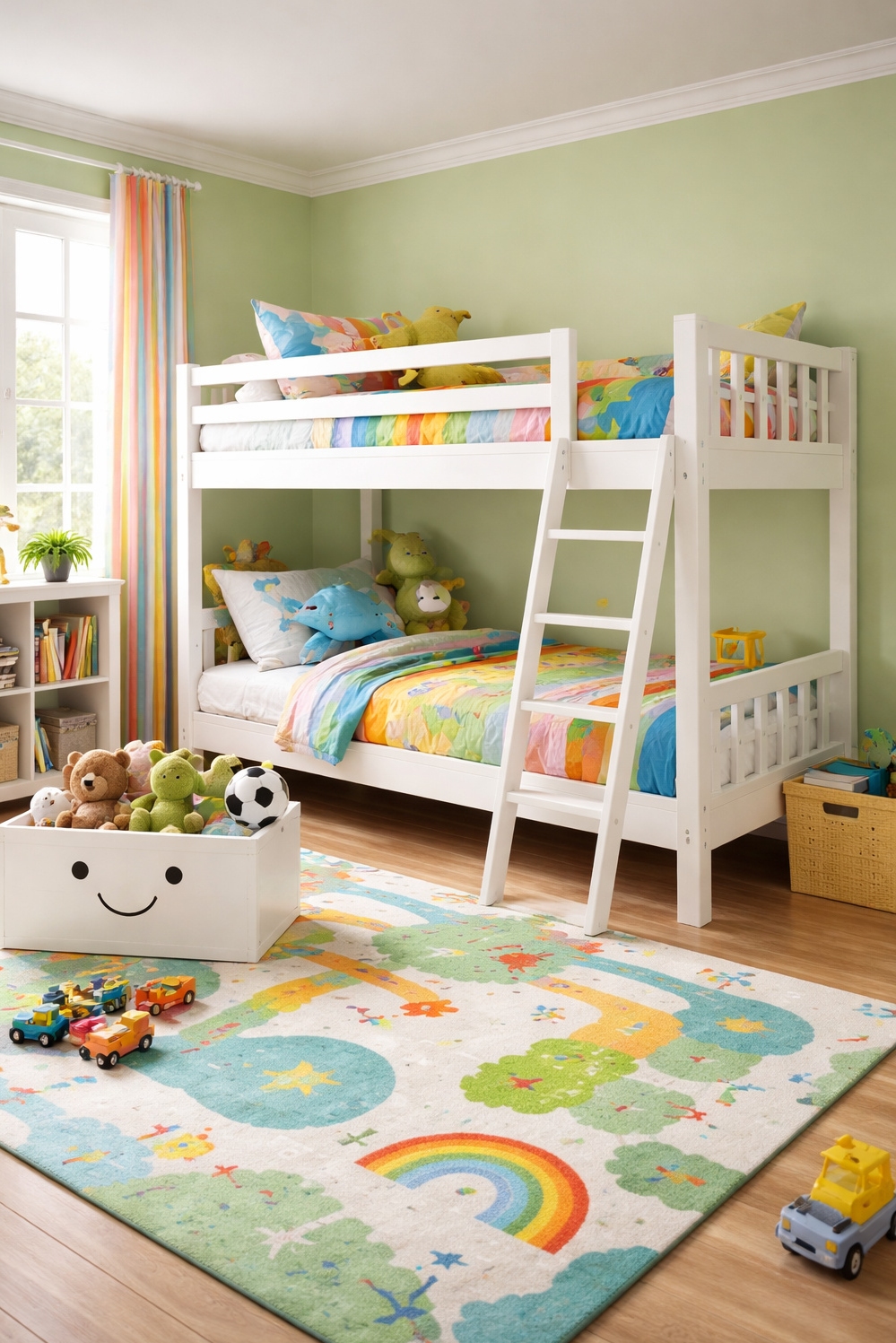 green layout for bedroom - Playful Green Kids' Room Structure - The bunk bed anchors this **kids'** **bedroom**, a...