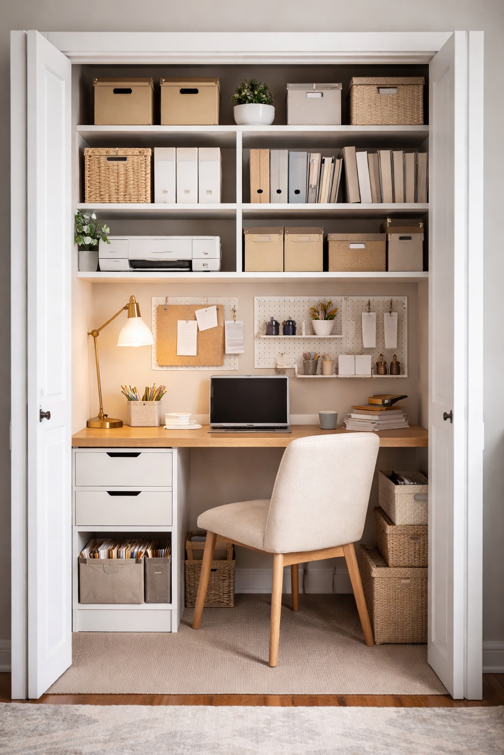 closet organization solutions - Shelves Bathed in a Soft Glow - The shelves, bathed in a soft glow, display...