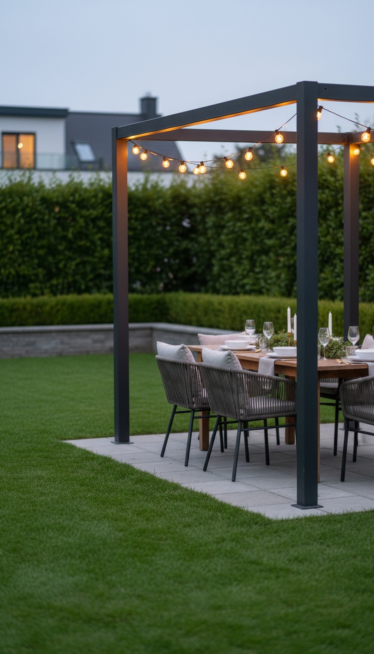 pergola ideas for backyard - Backyard Pergolas: Warm Lights, Soft Glow - These string lights glow warmly, casting a soft...