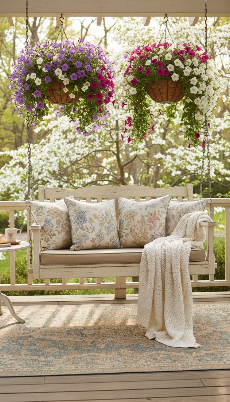 spring front porch ideas - Inviting Spring Porch: Soft Light Looks - The porch swing looks so inviting, doesn't it....