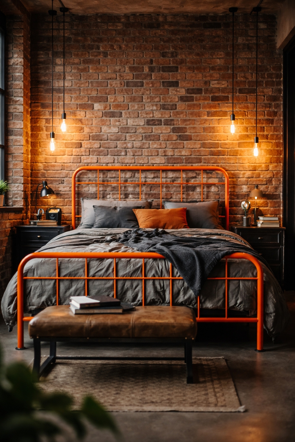 orange layout for bedroom - Orange Metal Frame Grabs Attention - The orange metal bed frame grabs your attention...