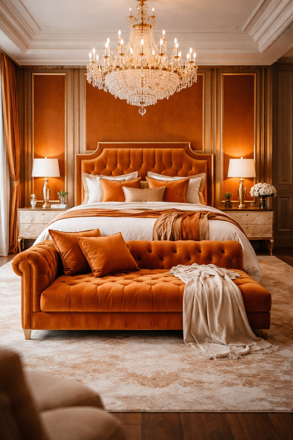orange layout for bedroom - Crystal Chandelier Light: Inviting Orange Feels - The orange layout for this bedroom feels so...