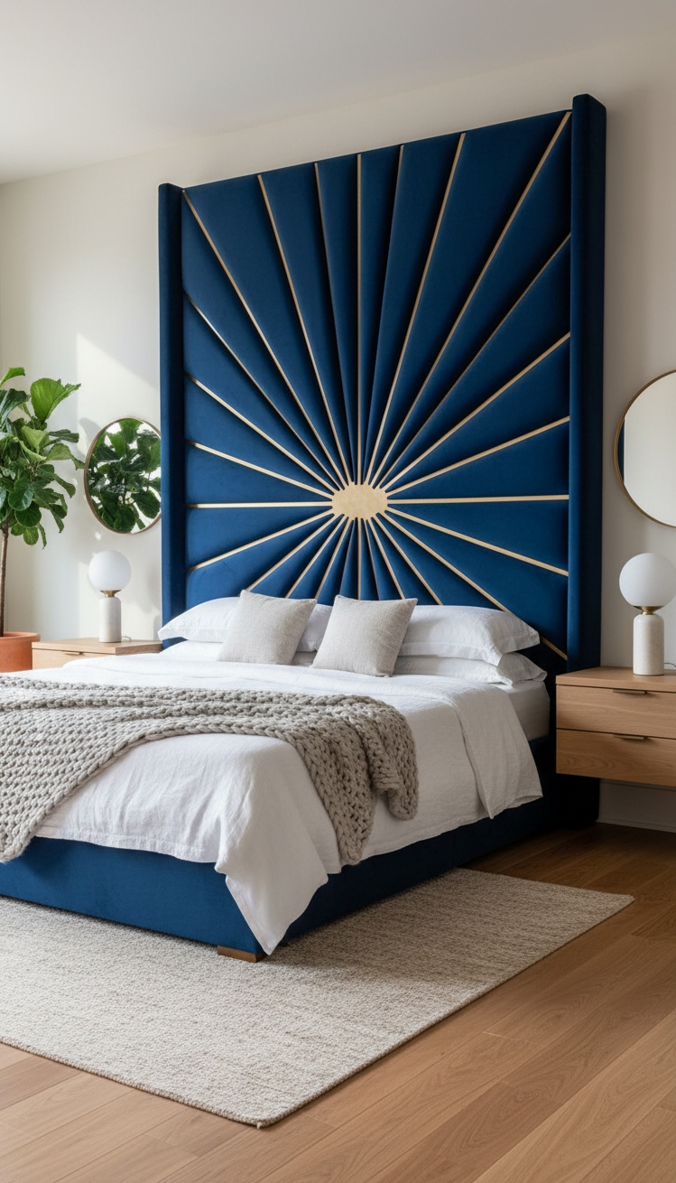 master bedroom furniture design ideas - Tall Headboard Grabs Bedroom Attention - The tall, upholstered headboard grabs your attention right...