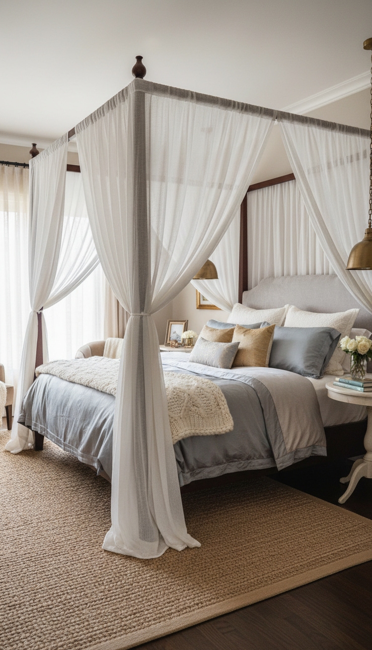 master bedroom furniture design ideas - Linen Drapes Soften Bedroom Light - These linen drapes soften the light filtering into...