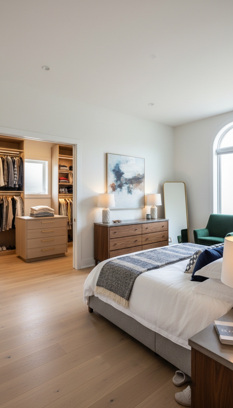 master bedroom furniture design ideas - Organized Shelves Create Bedroom Calm - These organized shelves create a sense of calm....