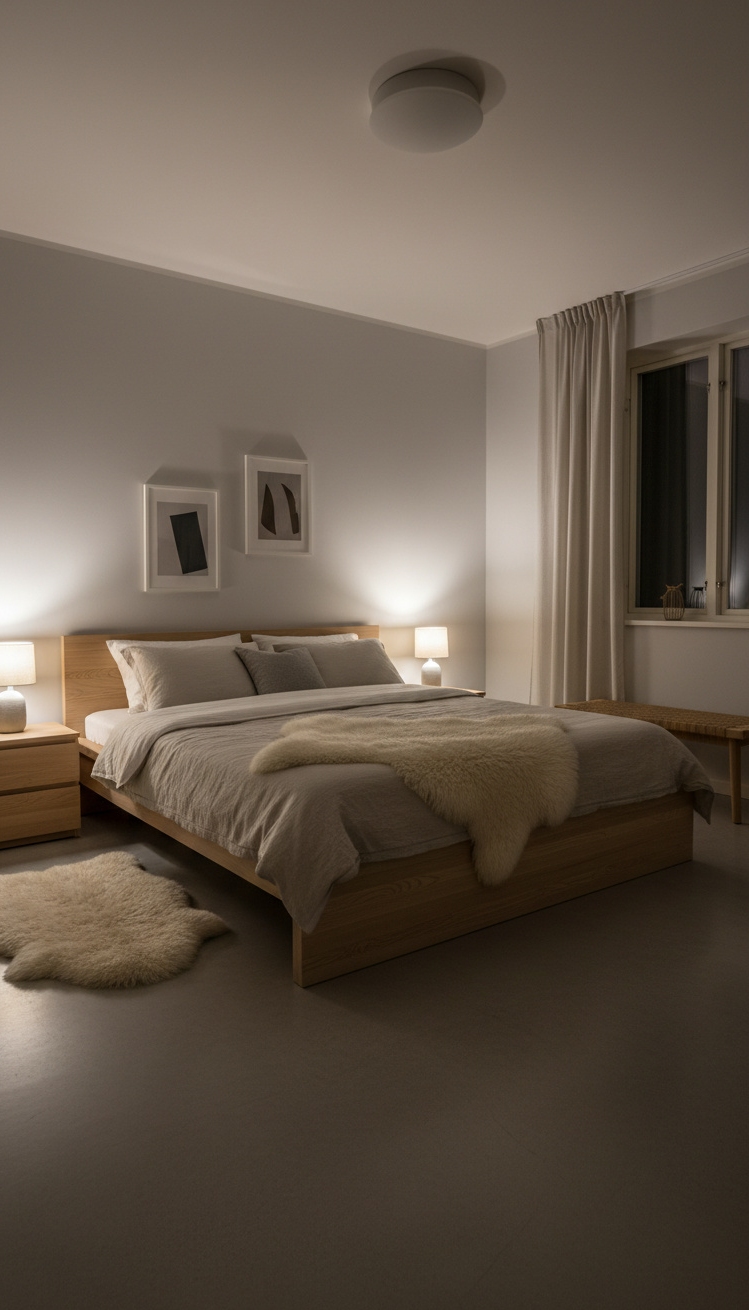 master bedroom furniture design ideas - Light Wood Platform Bed Anchors Room - The light wood platform bed anchors this Scandinavian...