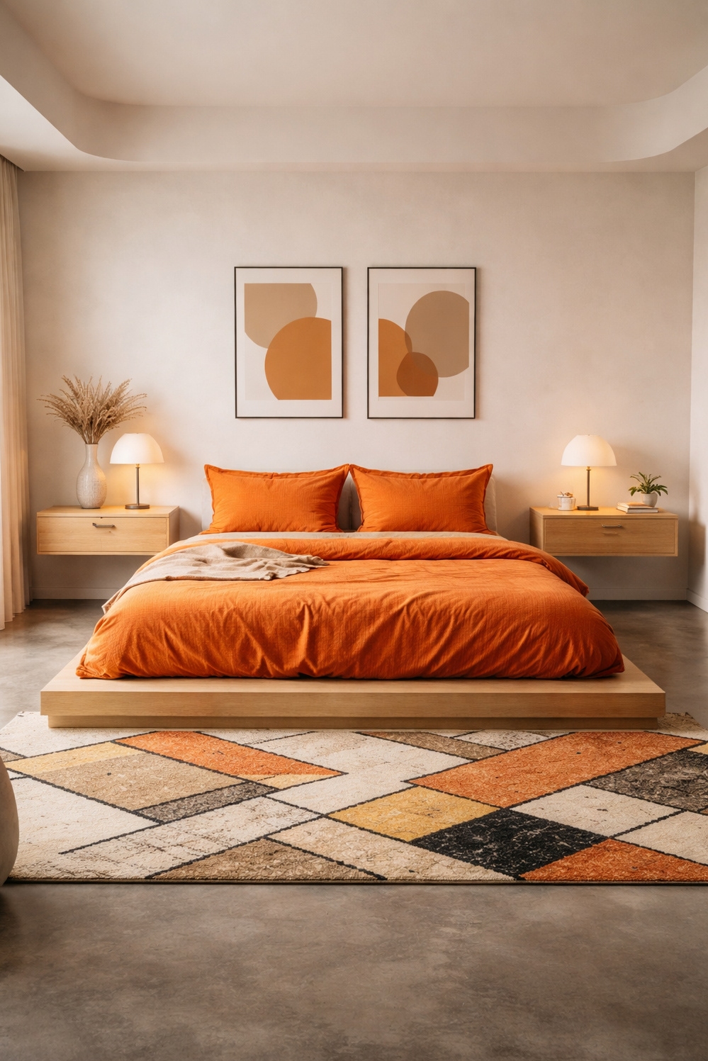orange layout for bedroom - Orange Bedroom: Soft Linens Glow - These orange bed linens practically glow, don't they....