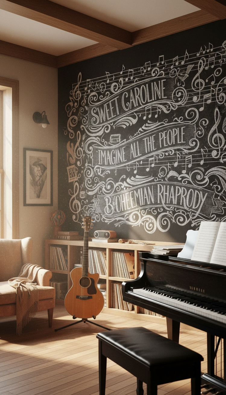 chalkboard wall ideas - Dark Chalkboard Wall: Music Room Sings - These inspirational chalkboard wall ideas really sing in...