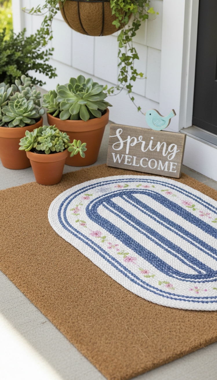 spring front porch ideas - Layered Doormats Create Welcoming Vibe - These layered doormats create a welcoming vibe for...