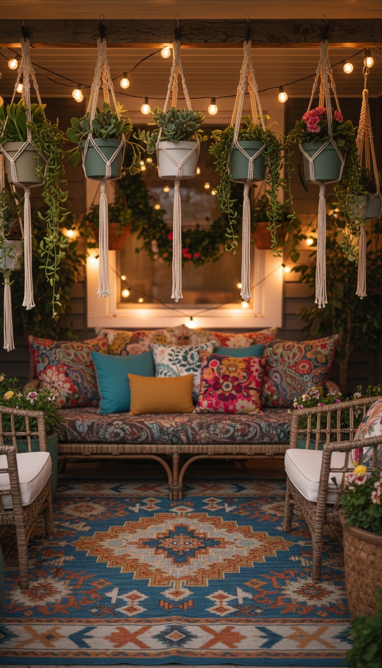 spring front porch ideas - Macrame Plant Hangers Soften Porch Edges - These macrame plant hangers soften the edges of...