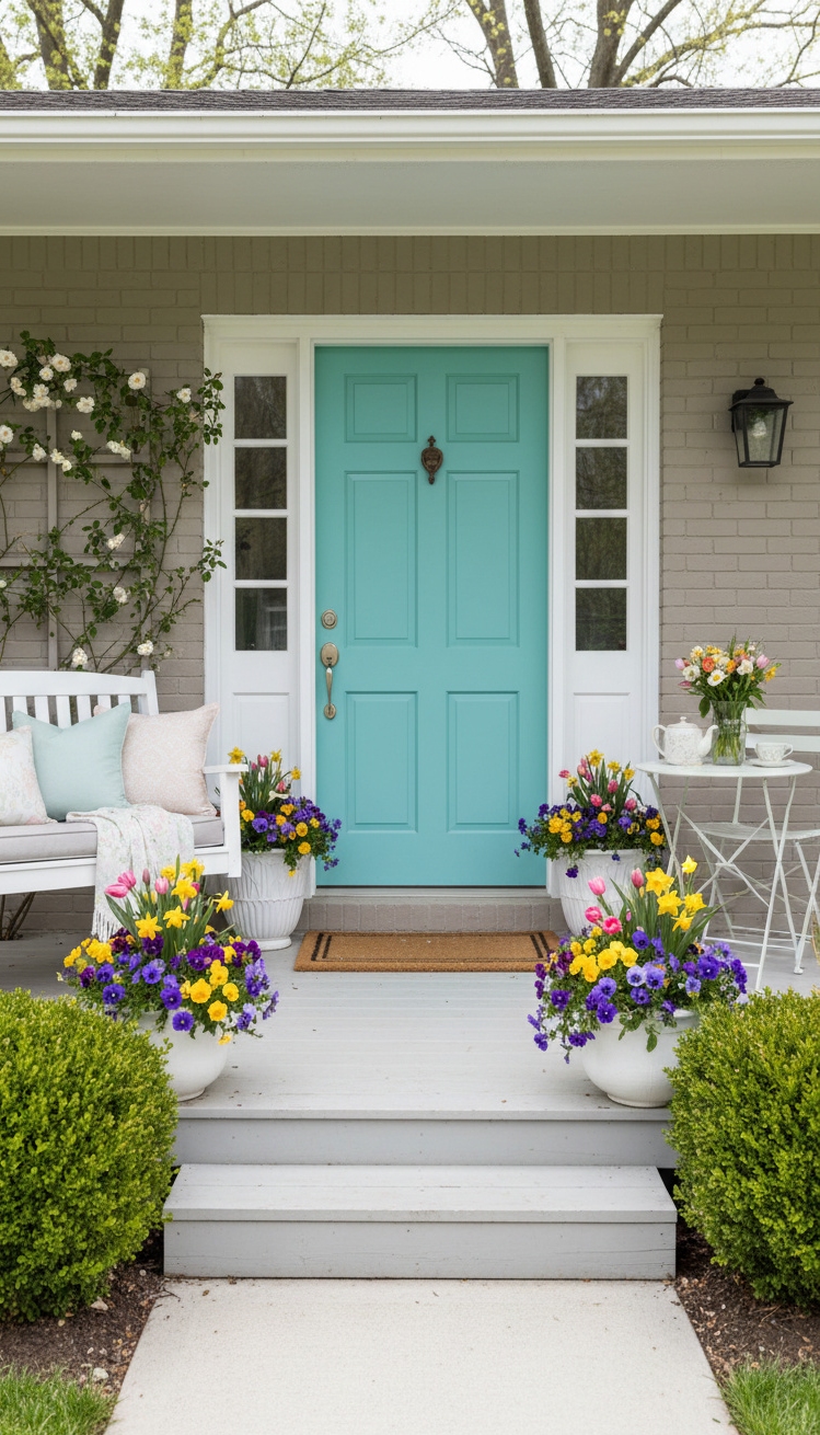 spring front porch ideas - Neatly Trimmed Hedges Create Crisp Border - These neatly trimmed hedges create a crisp border,...