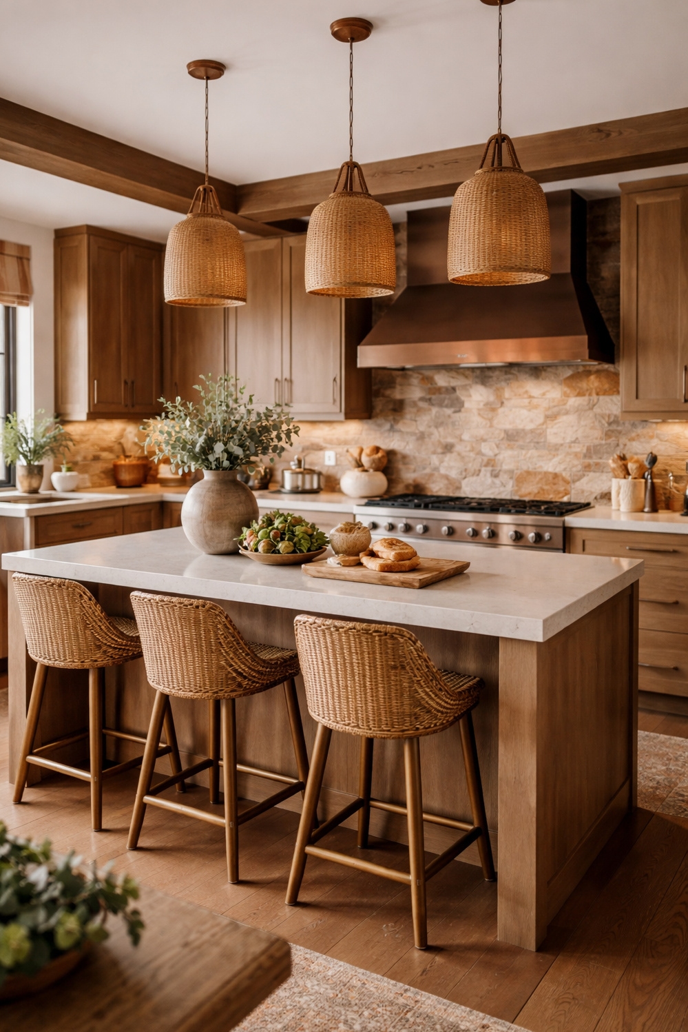 16 Ways to Design a Gorgeous earthy kitchen - Stone Backsplash Steals the Show - The stone backsplash steals the show in this...
