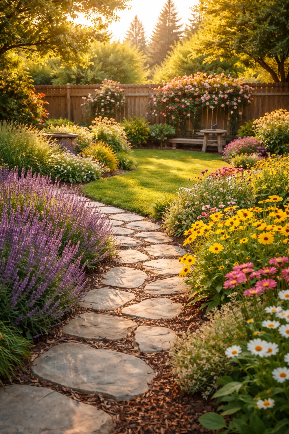 home garden landscaping ideas - Stone Pathway Garden: Inviting Backyard Designs - The stone pathway draws you right into this...