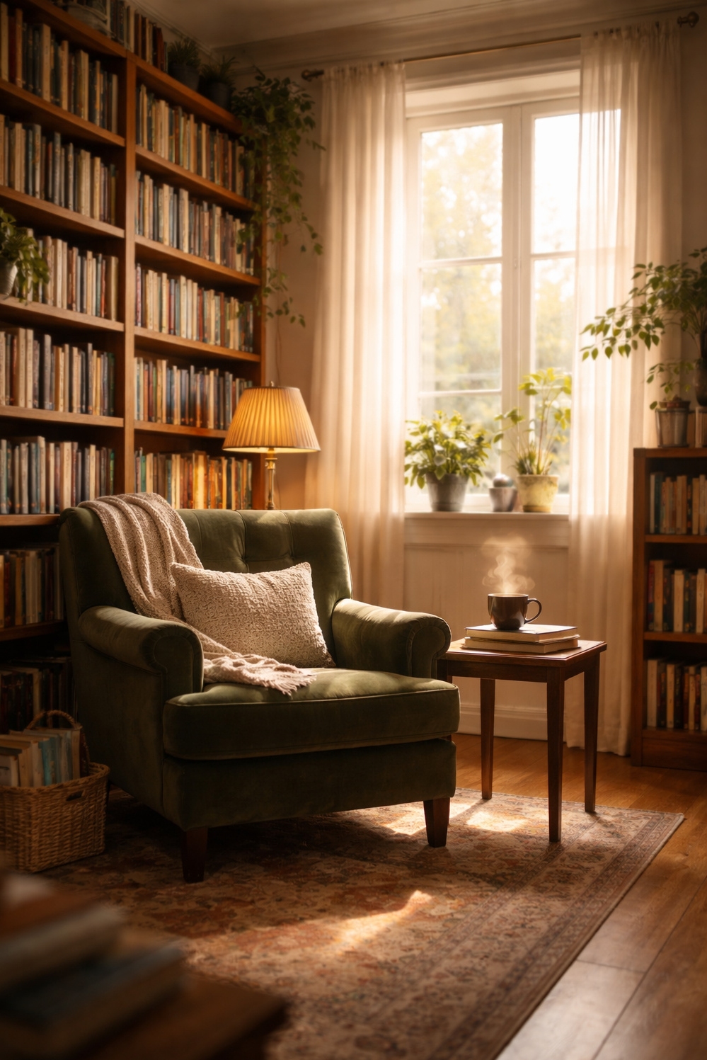 cosy reading rooms - Floor-to-Ceiling Bookshelves Command Reading Room - These floor-to-ceiling bookshelves command attention, packed tight with...
