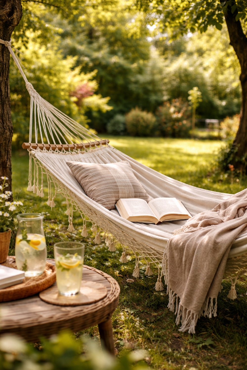cosy reading rooms - Sunlight Shows Hammock Strung Between Trees - These cosy reading rooms show a hammock strung...