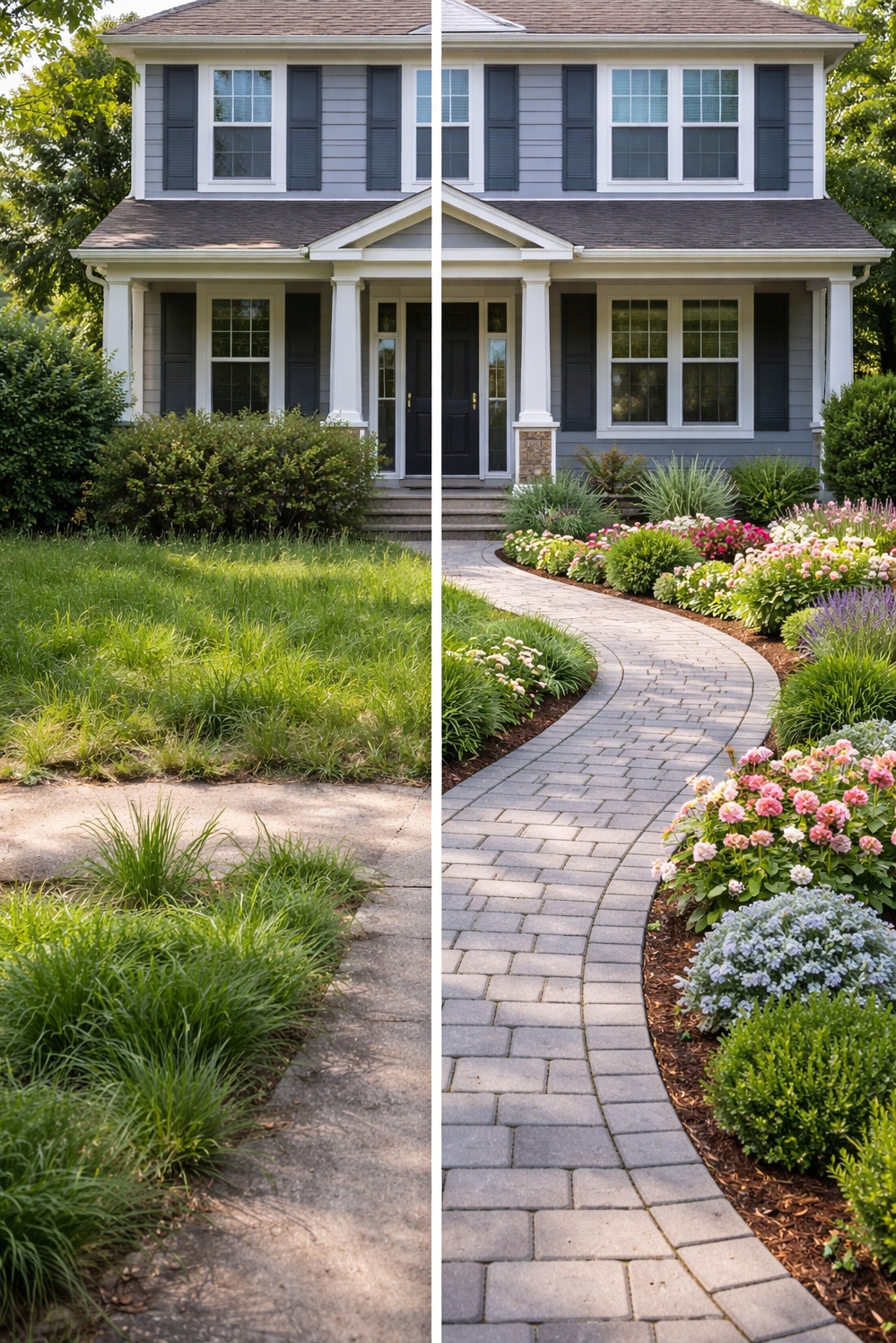 home garden landscaping ideas - Front Yard Transformation: Walkway Anchors Design - The new walkway anchors this front yard transformation....