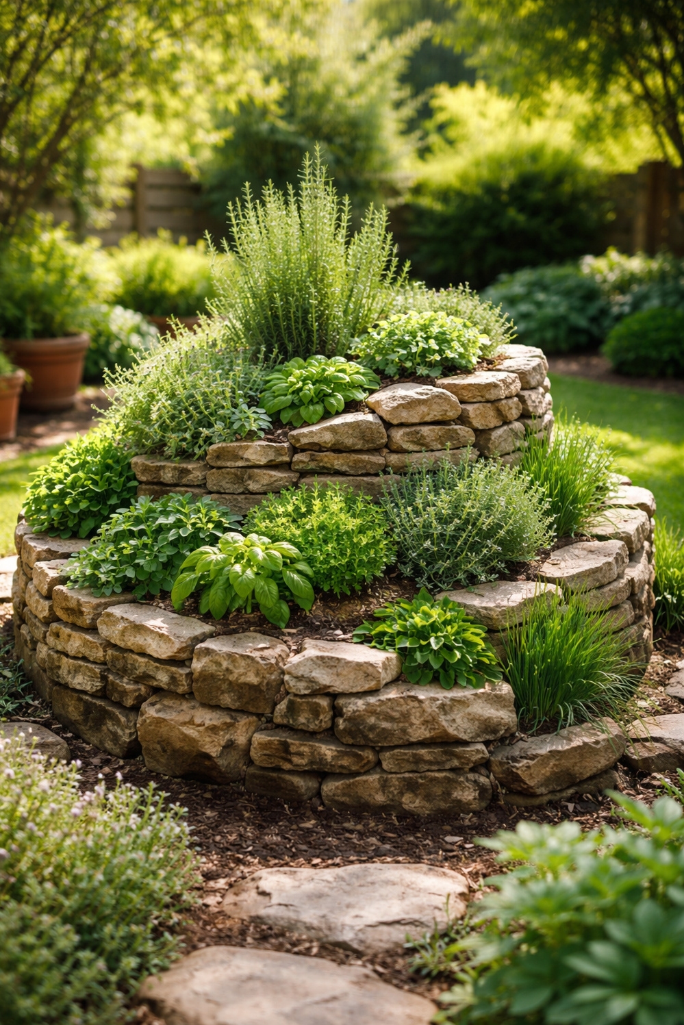 home garden landscaping ideas - Herb Spiral Design: Stone Tiers Rise - The herb spiral design is a smart way...