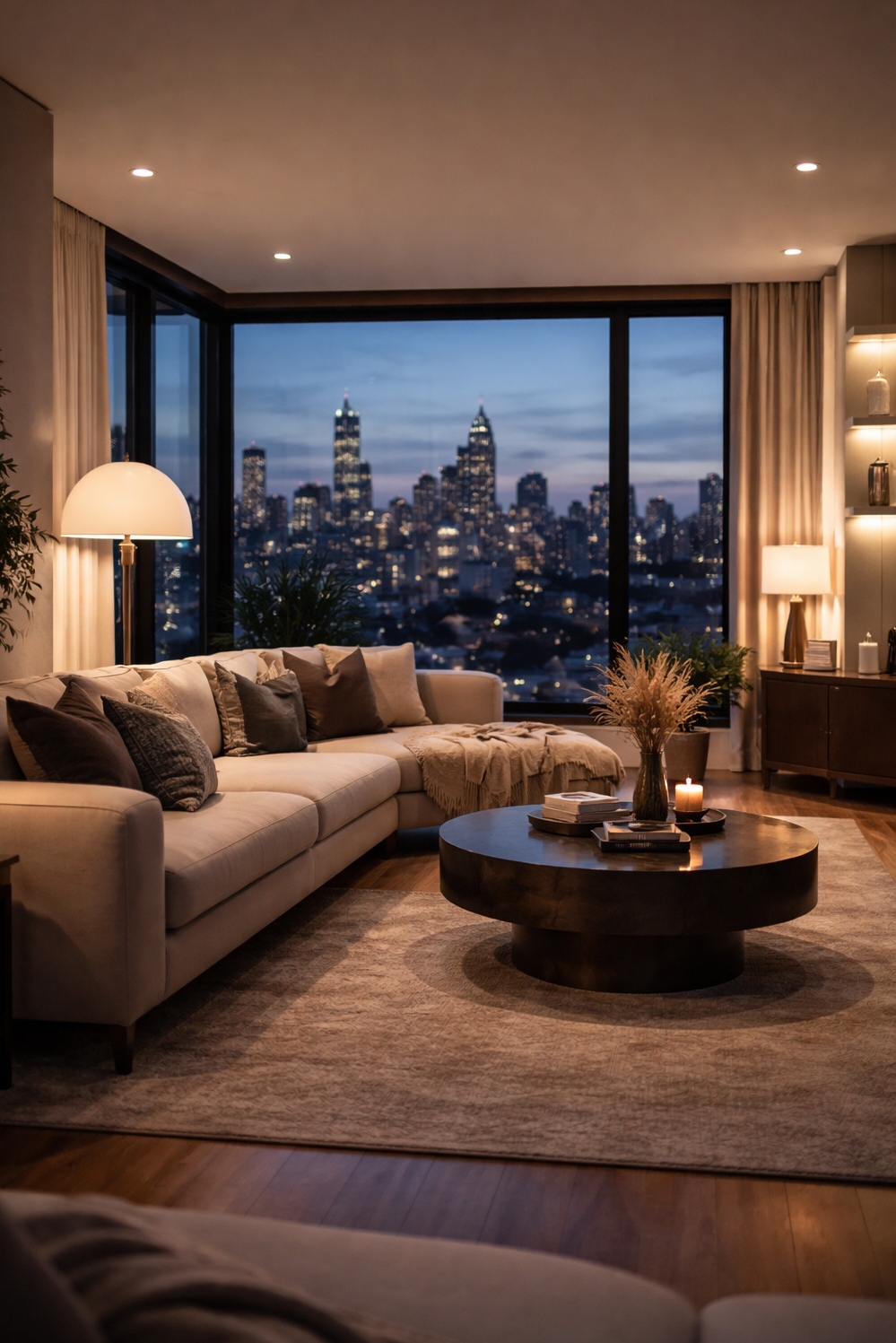 living room modern decor aesthetic - Warm Lights Cast Modern Living Glow - These recessed lights cast a warm glow across...