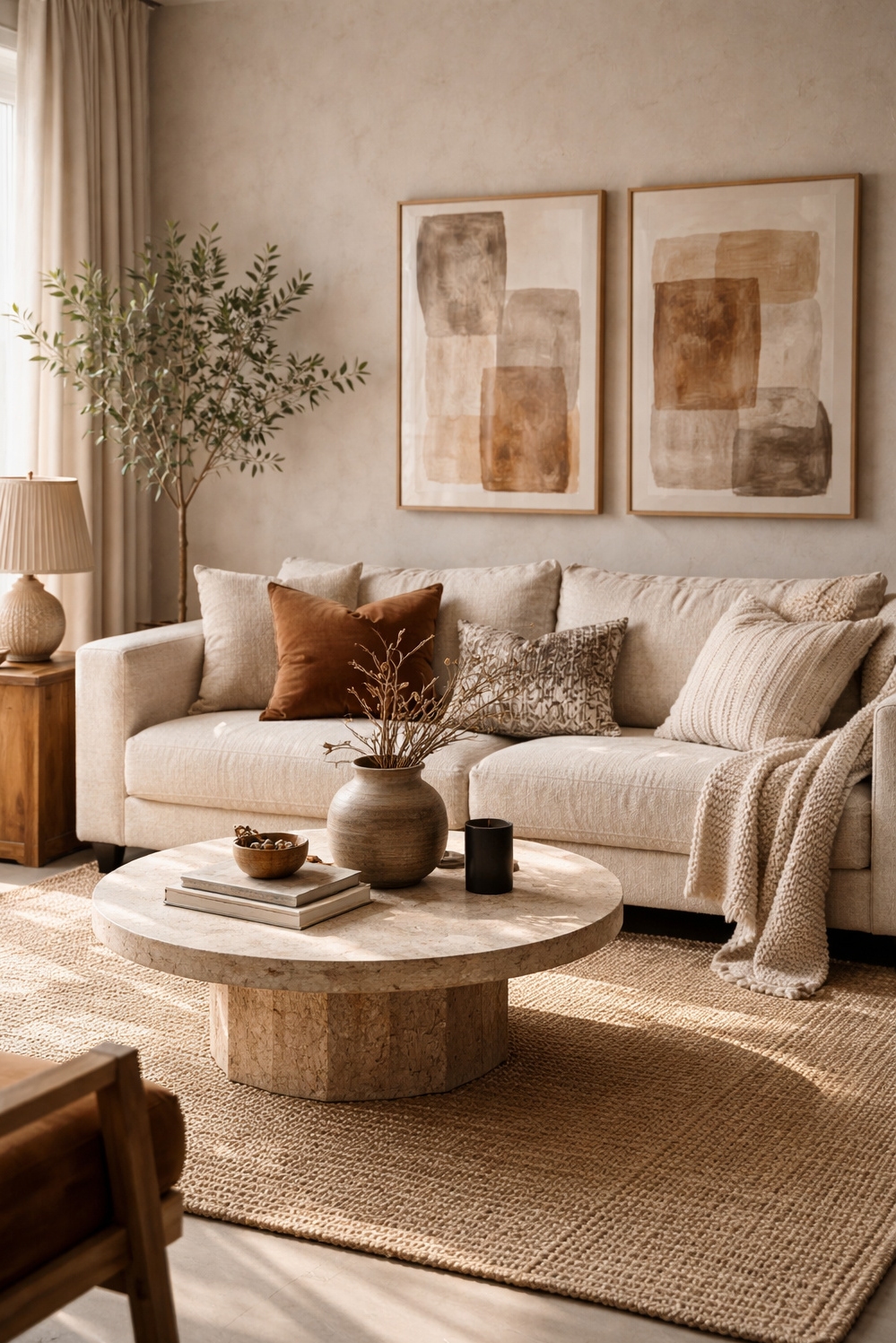 living room modern decor aesthetic - Velvet Sofa Anchors Modern Texture - The velvet sofa anchors this modern living room...