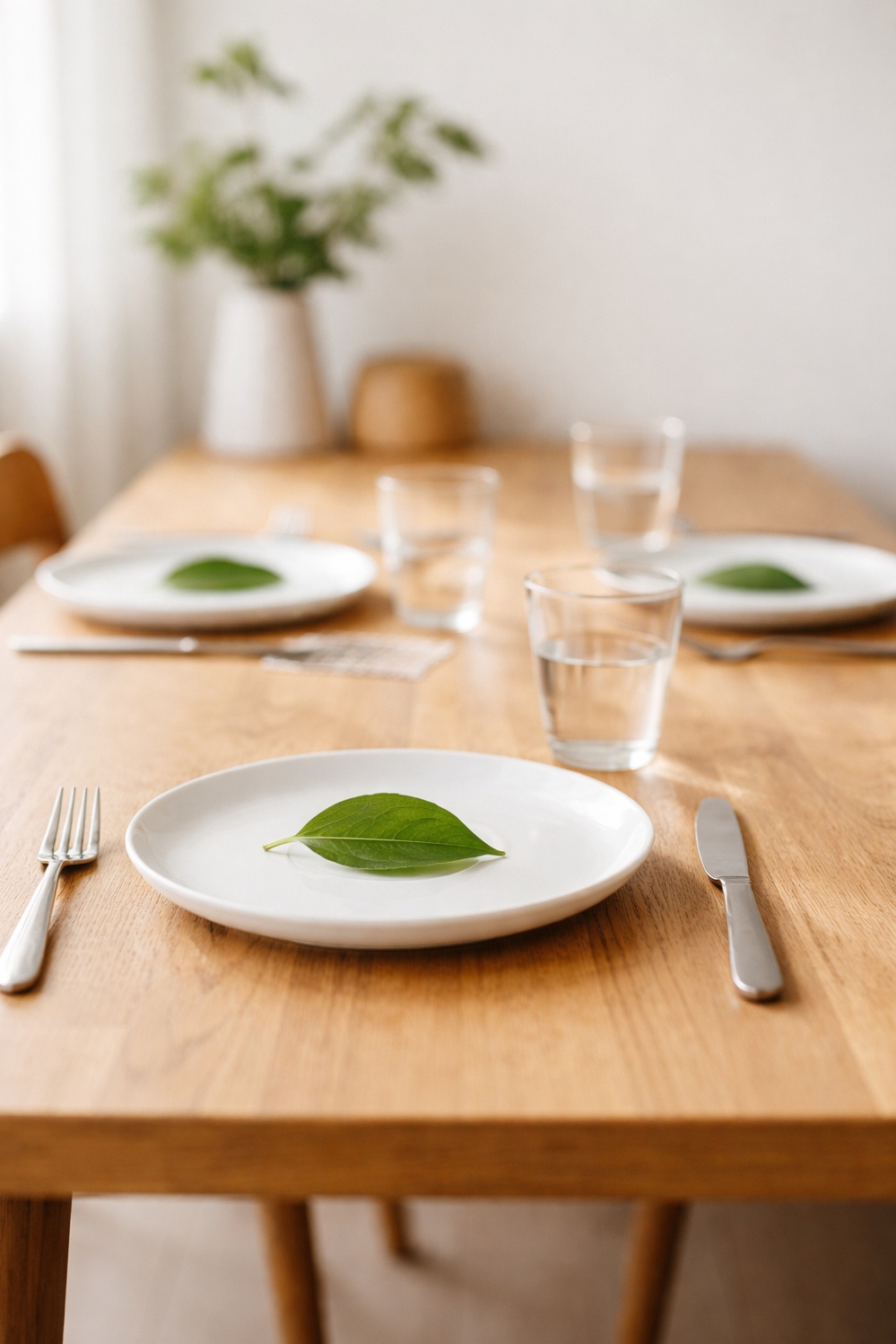 fun natural table settings - Green Leaves Bring Outdoors In - These single green leaves bring a touch of...