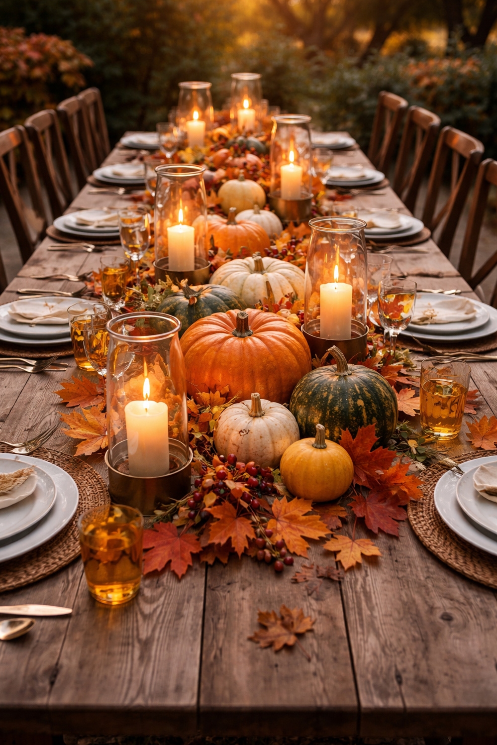 fun natural table settings - Hurricane Lanterns Steal the Table Show - These hurricane lanterns steal the show. They hold...