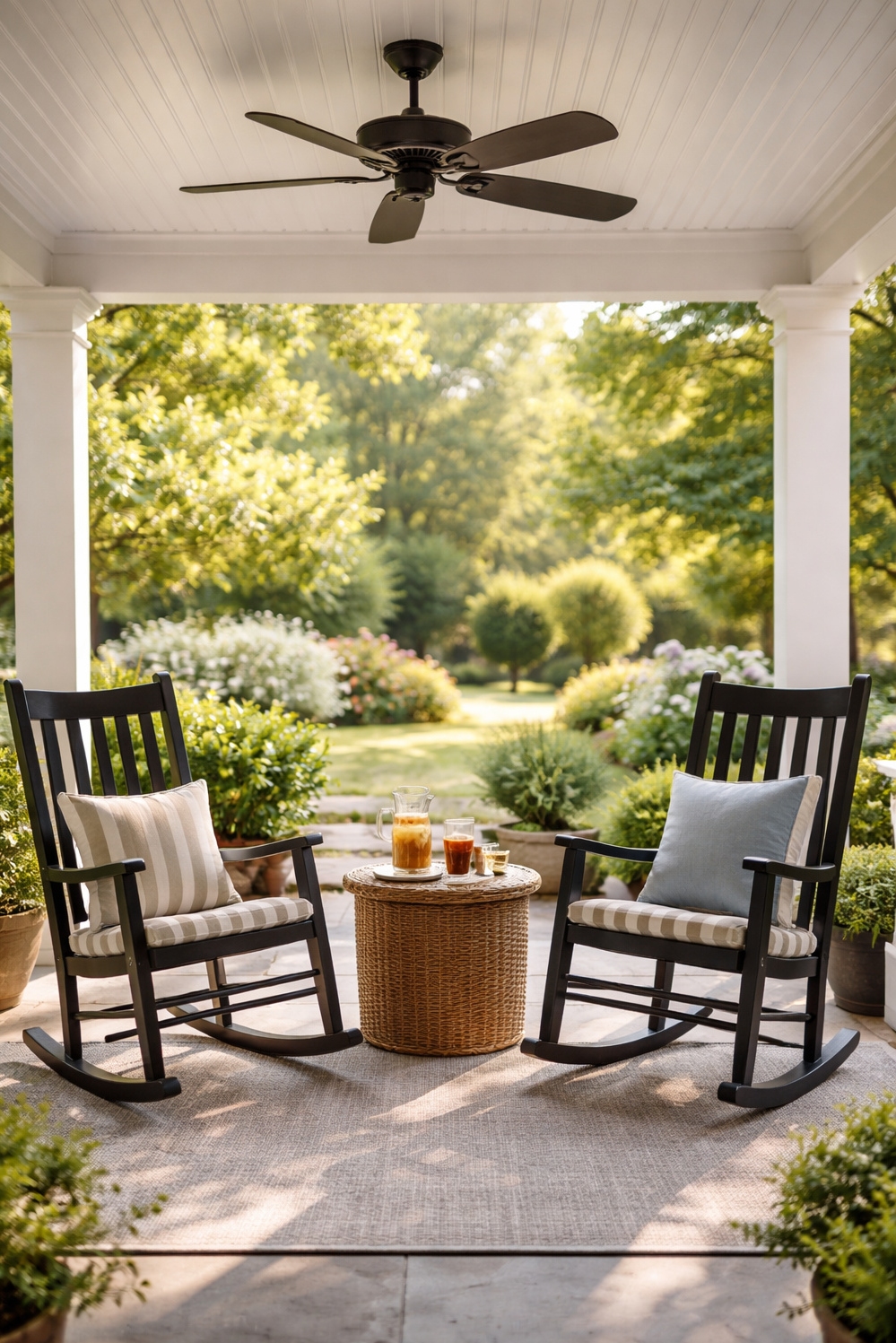 summer backyard patio ideas - Faded Wood Rocking Chairs Beckon - These rocking chairs practically beg you to sit...