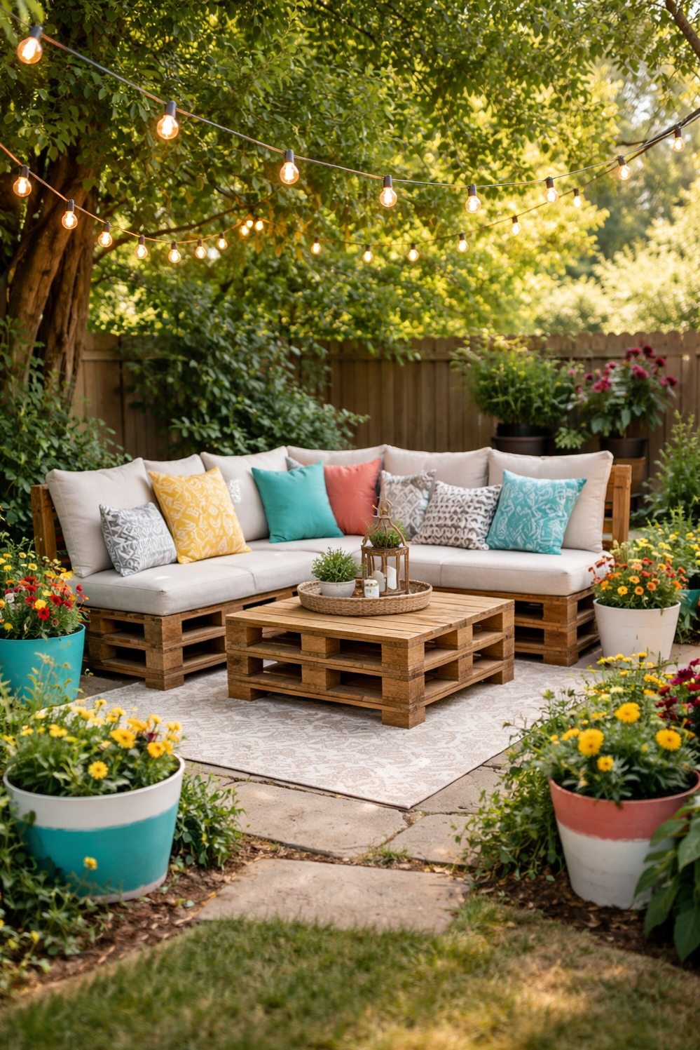 summer backyard patio ideas - Painted Planters Bring Playful Patio Touch - These painted planters bring a playful touch to...