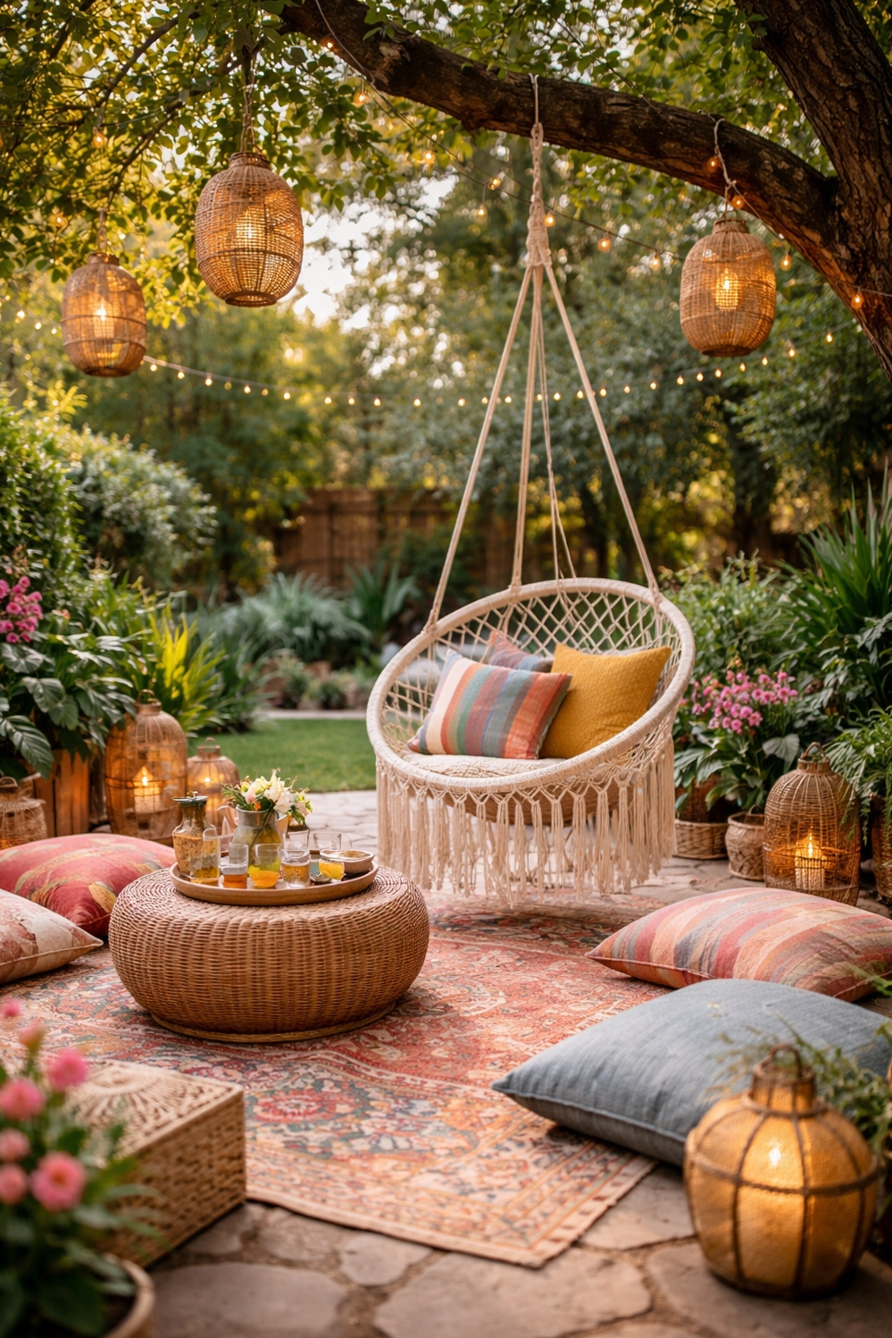 summer backyard patio ideas - Macrame Swing Chair: Backyard Attention Grabber - The macrame swing chair immediately grabs your attention....