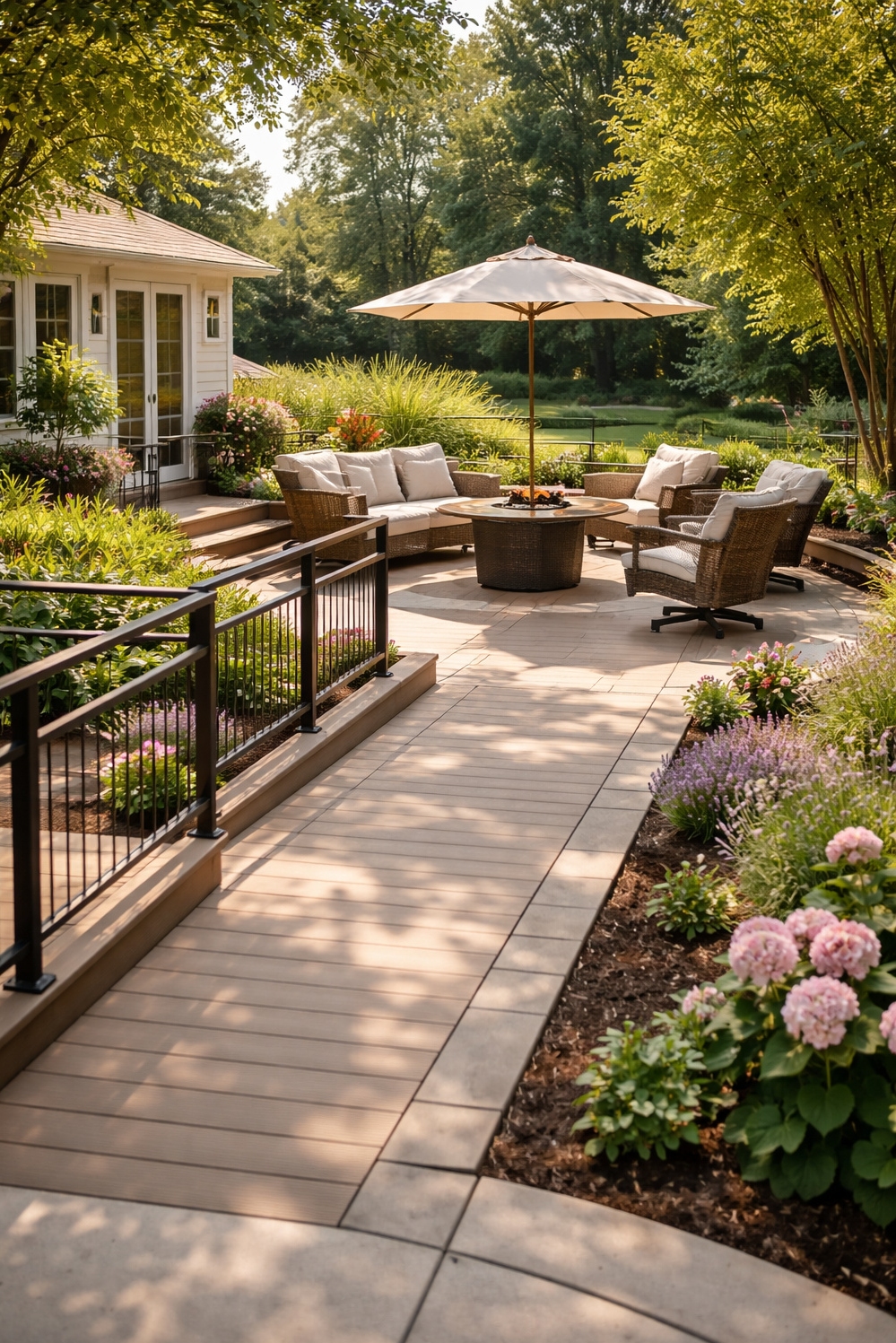 summer backyard patio ideas - Stone Pathway Promises Easy Patio Access - The stone pathway winds gently, promising easy movement....