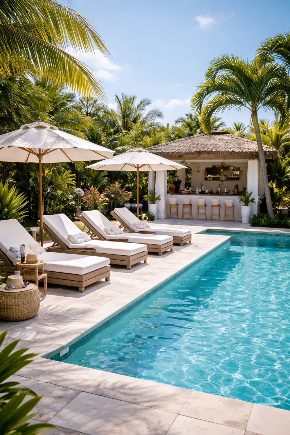 summer backyard patio ideas - Crisp White Loungers Invite Backyard Relaxation - These sun loungers practically beg you to relax....