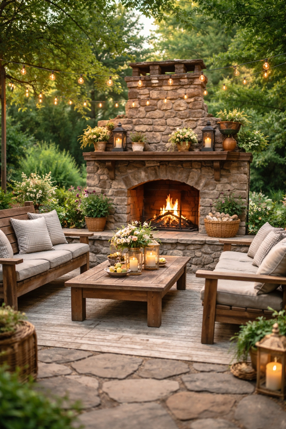summer backyard patio ideas - Stone Fireplace Anchors Backyard Design - The stone fireplace anchors this backyard patio, drawing...