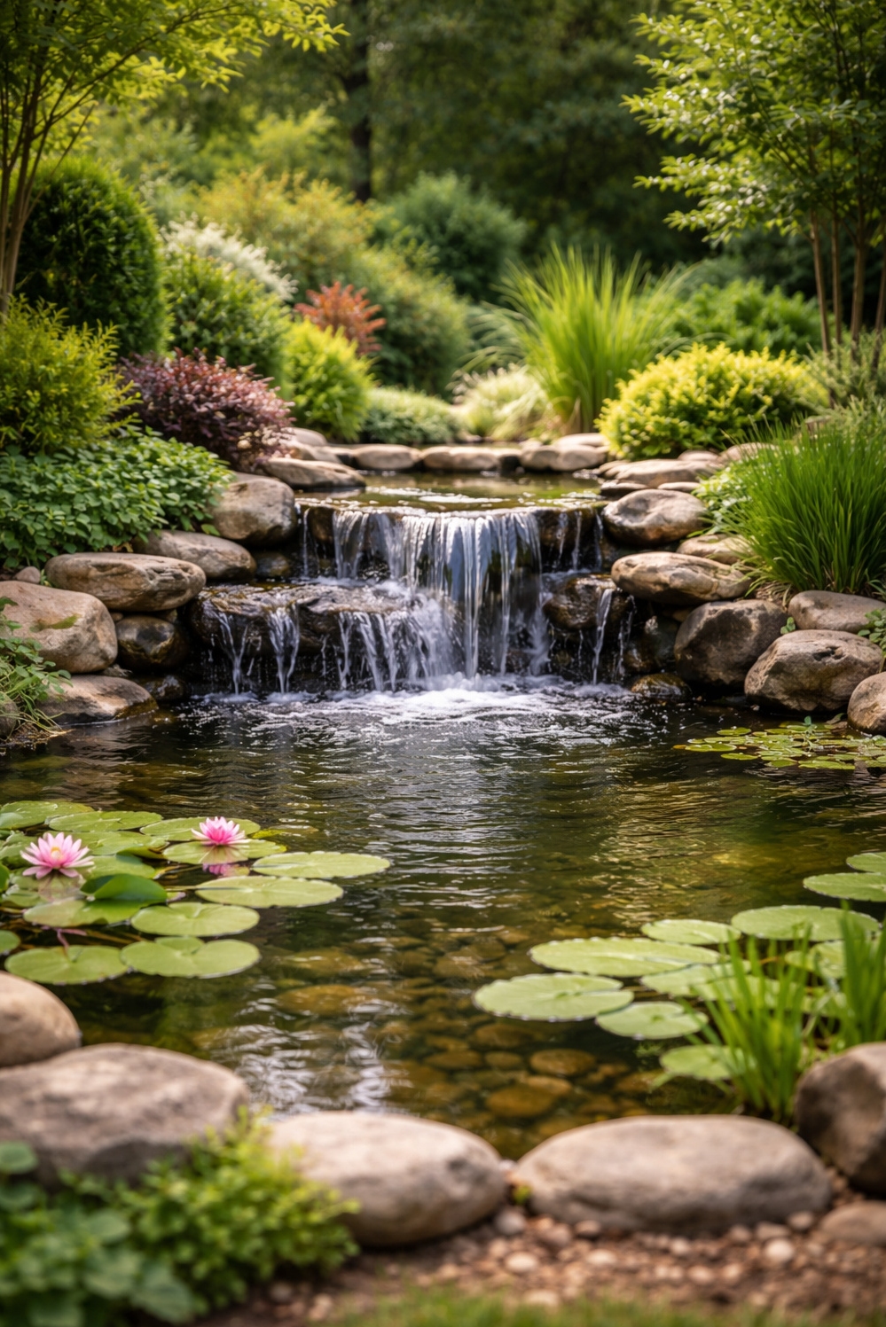 home garden landscaping ideas - Water Feature: Calming Garden Focal Point - The water feature acts as a calming focal...